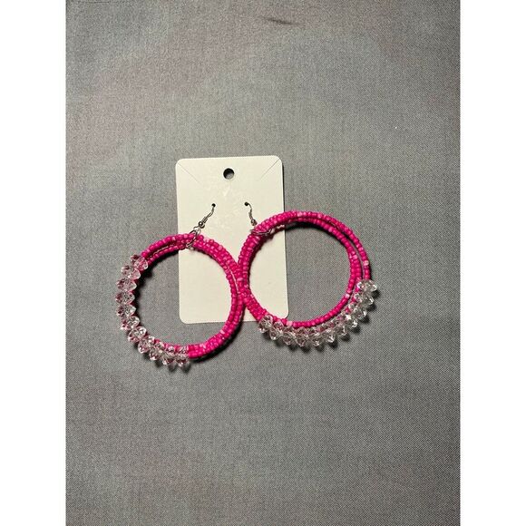 Jewelry - Pink bead earrings large‎ hoops